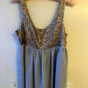NEW VERTIGO PARIS SILVER SHEEN DRESS WITH GOLD SEQUINS